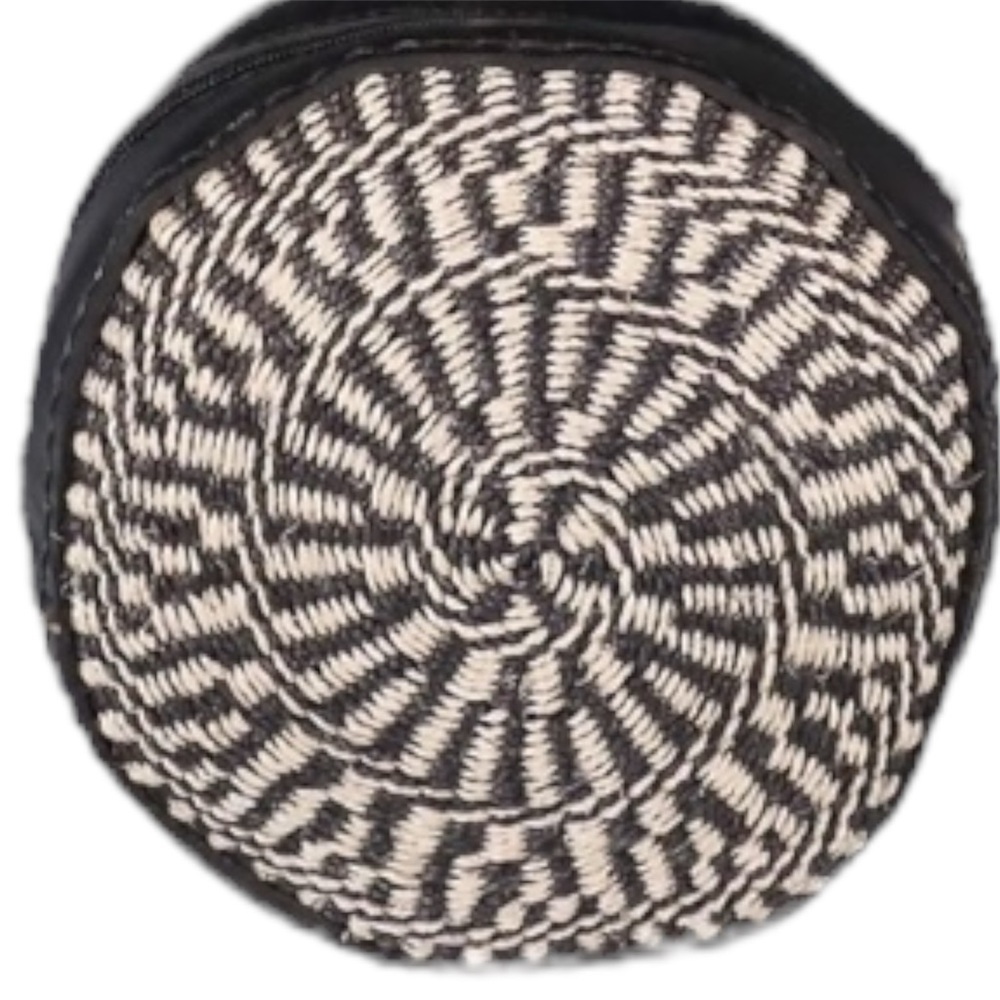 Round Woven & Leather Crossbody Bag Black White Spiral Boho Festival‎ Purse - Picture 4 of 8